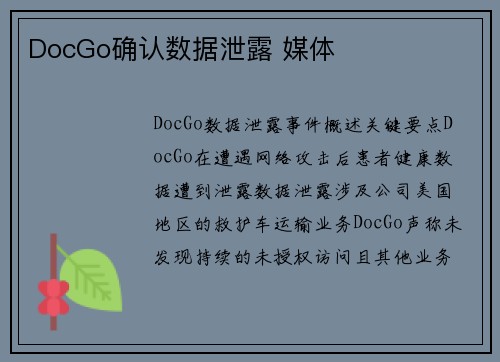 DocGo确认数据泄露 媒体