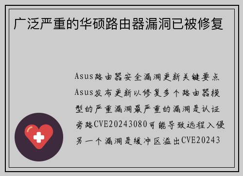 广泛严重的华硕路由器漏洞已被修复 
